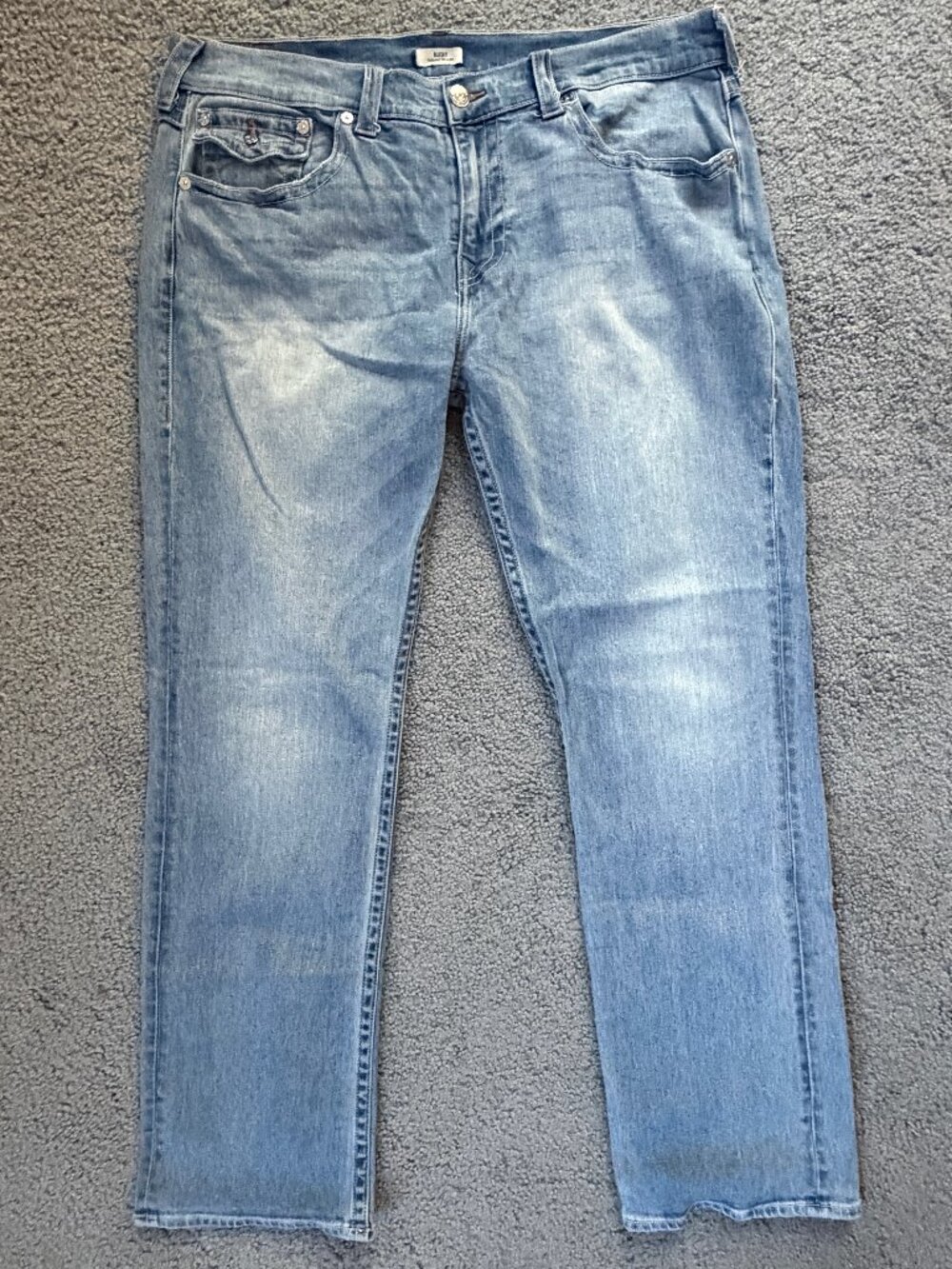 True Religion Ricky Relaxed Straight Flap Jeans Light Wash Stretch Men's 38x34